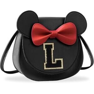 Grils Mini Crossbody Bag Personalized Initial Purse with Cute Mouse Ear Bowknot
